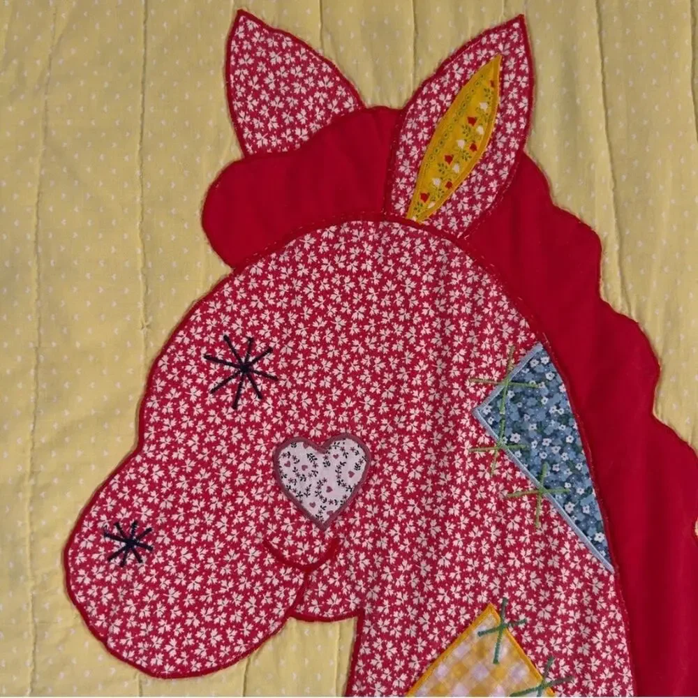 ROCKING HORSE Vintage Children’s Primary Color Small Quilt